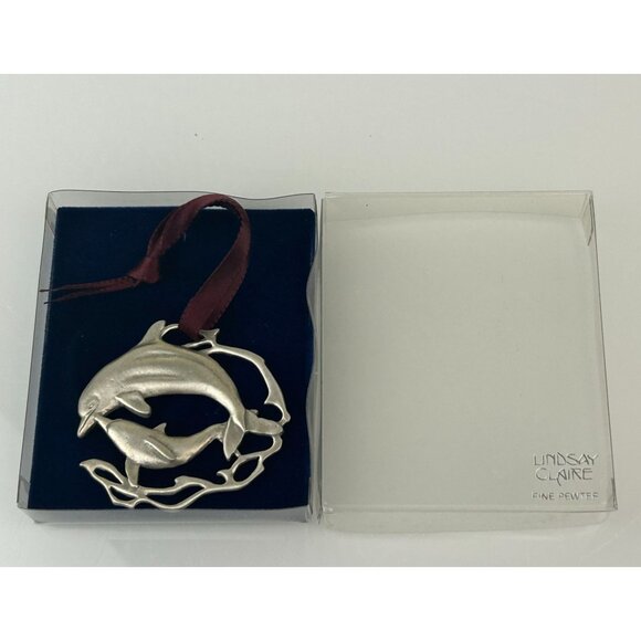 Lindsay Claire Fine Pewter Dolphin Ornament Coastal Ornament Christmas Holiday - Picture 5 of 12